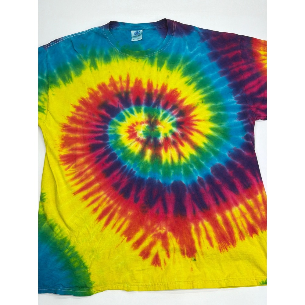Colortone Mens Rainbow Spiral Tie Dye‎ T-Shirt XL Multicolor Cotton Short Sleeve